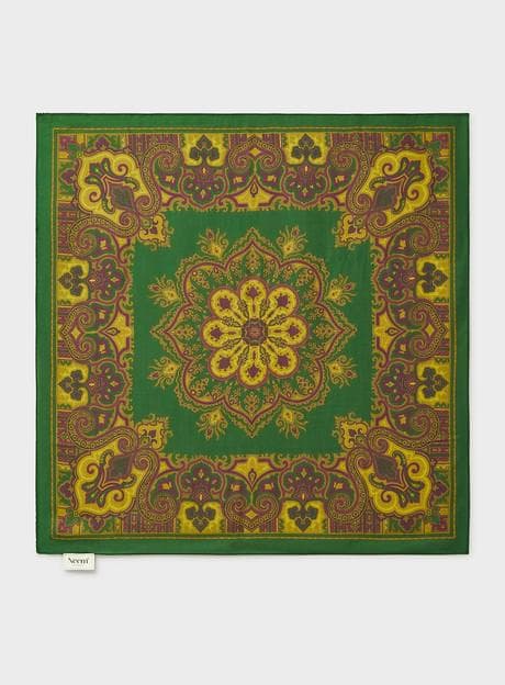 Biodegradable Italian Tencel Green Motif and Mustard Print Neck Scarf