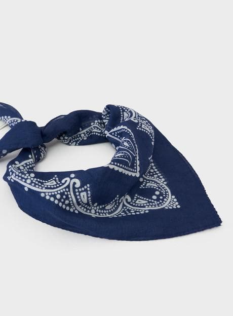 Cotton & Cashmere Navy Como Print Neem Bandana