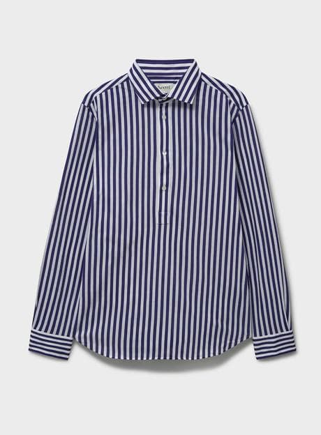 Neem Navy City Stripe Pop-Over Cut Away Men's Shirt