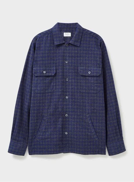 Recycled Italian Flannel Navy & Grey Check Piccadilly Overshirt