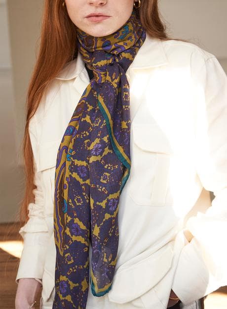 Biodegradable Italian Tencel Purple and Gold Paisley Flamboyant Scarf