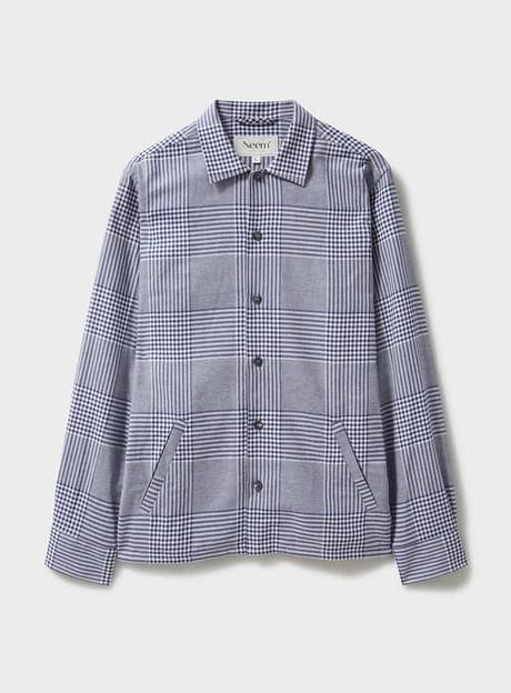100% Recycled Cotton Navy Prince of Wales Neem St James Overshirt
