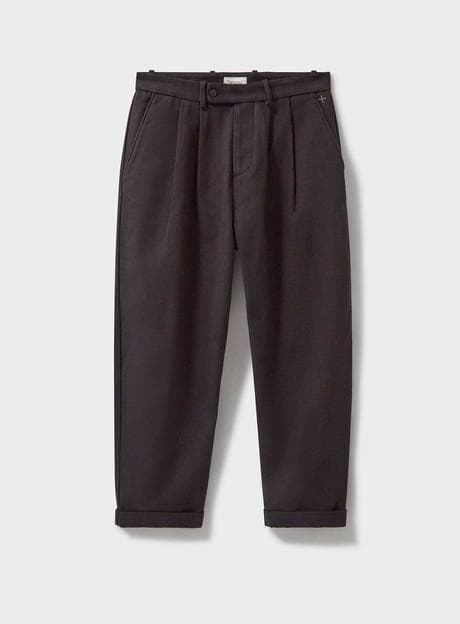 Recycled Twill Chocolate Pleated Trouser